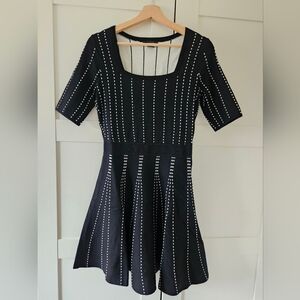 Club Monaco Black Pleated Fit and Flare Mini Dress